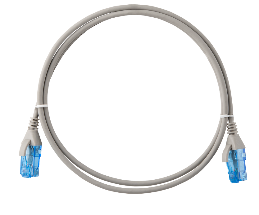 Коммутационный шнур NIKOMAX Slim Line U/UTP 4 пары, Кат.6 (Класс E), 250МГц, 2хRJ45/8P8C, T568B, заливной, с защитой защелки, многожильный, BC (чистая медь), 28AWG (7х0,127мм), LSZH нг(А)-HFLTx, серый, 0,5м
