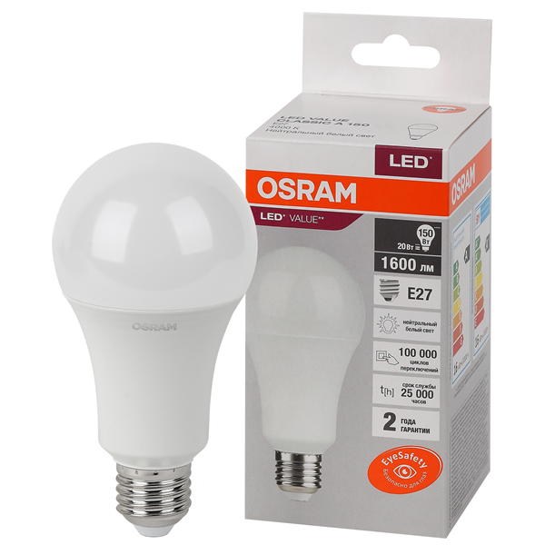 Лампа светодиодная OSRAM LED Value 20Вт E27 A70 4000К 1600Лм матовая 220-240В Груша LVCLA150