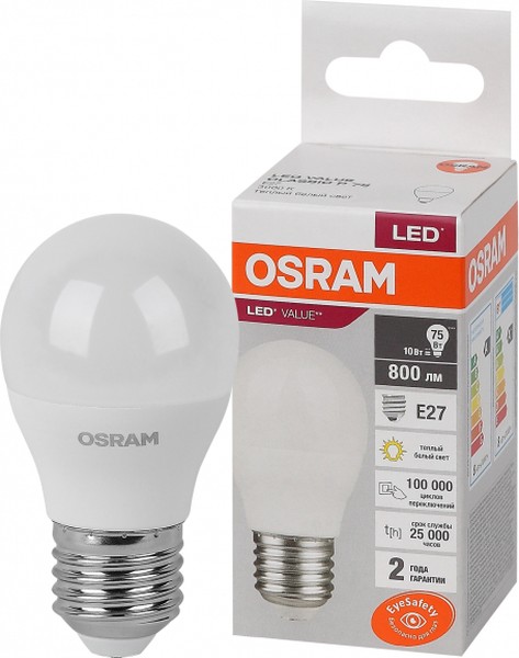 Лампа светодиодная OSRAM LED Value LVCLP75 E27 10Вт 3000К 230В 800Лм