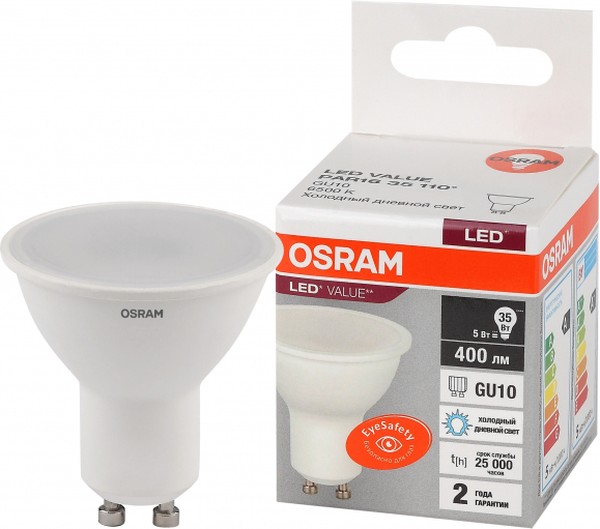 Лампа светодиодная OSRAM LED Value LVPAR1635 GU10 5Вт 6500К 230В 400Лм
