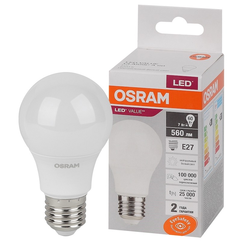 Светодиодная лампа OSRAM LVCLA60 7Вт 230В 4000К E27 заказать со складов по всей России