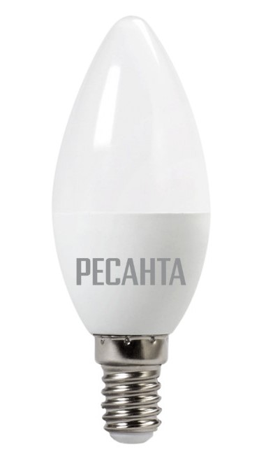 Лампа светодиодная Ресанта LL-R-C37-5W-230-3K-E14 /свеча, 5Вт, тепл., Е14/ 76/1/1