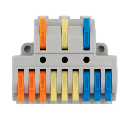 Клемма REXANT СМК 3х3D проходная разветвительная 3 полюса на DIN-рейку (0,08-4 мм²) (1 ввод, 3 вывода на полюс) серая купить с доставкой по РФ