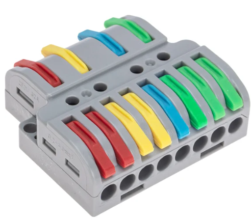 Клемма СМК 4х2 проходная разветвительная 4 полюса, с монтажной площадкой (1 ввод, 2 вывода на полюс) (блистер 4 шт/уп) REXANT купить с доставкой по РФ