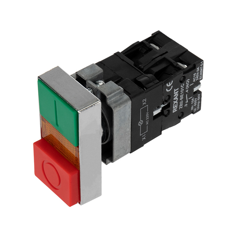 Кнопка Rexant LAY5 I-O 230V прямоугольная NO+NC 3