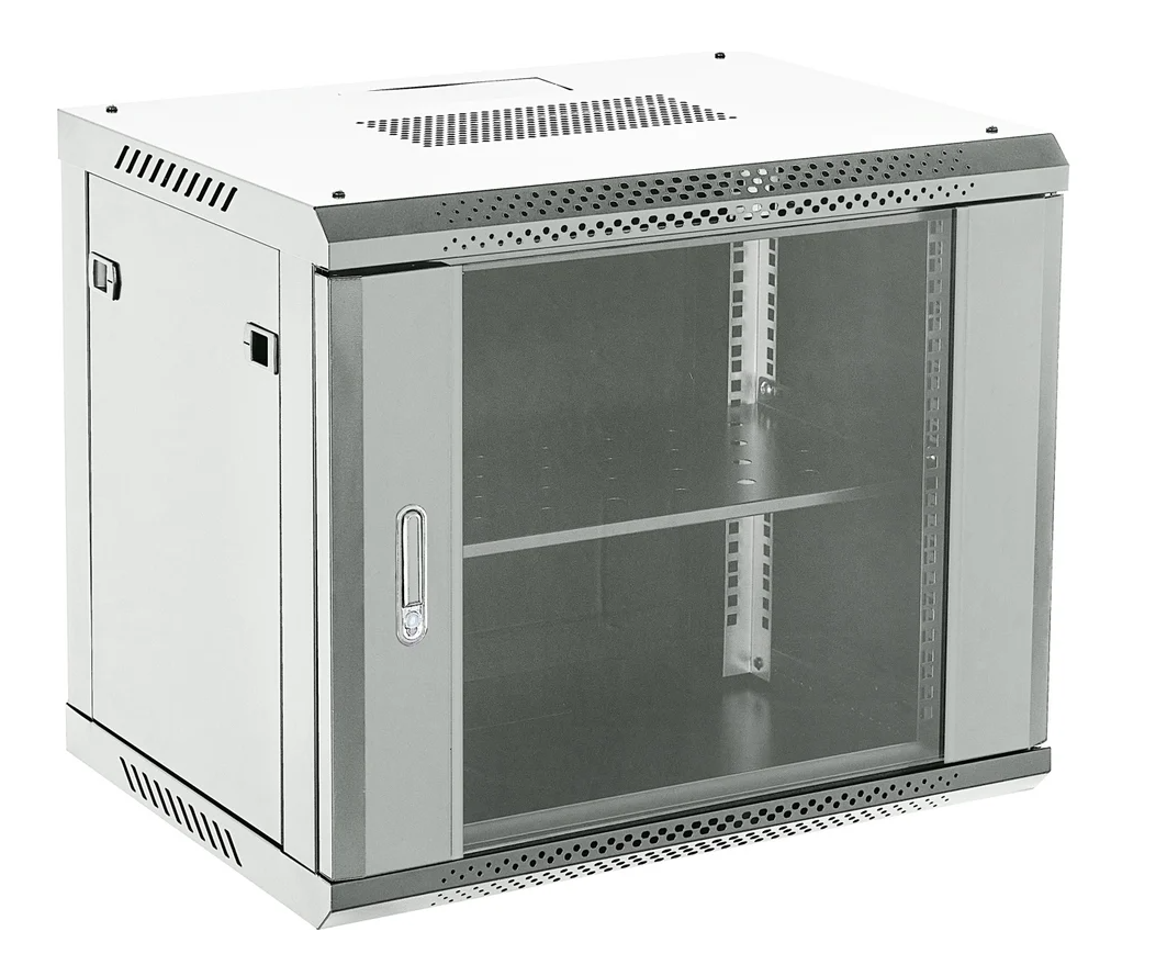 Настенный шкаф REXANT 19" 9U 600×600×501, дверь стекло, металлическая задняя стенка, боковые съемные стенки, RAL 7035 купить с доставкой по РФ