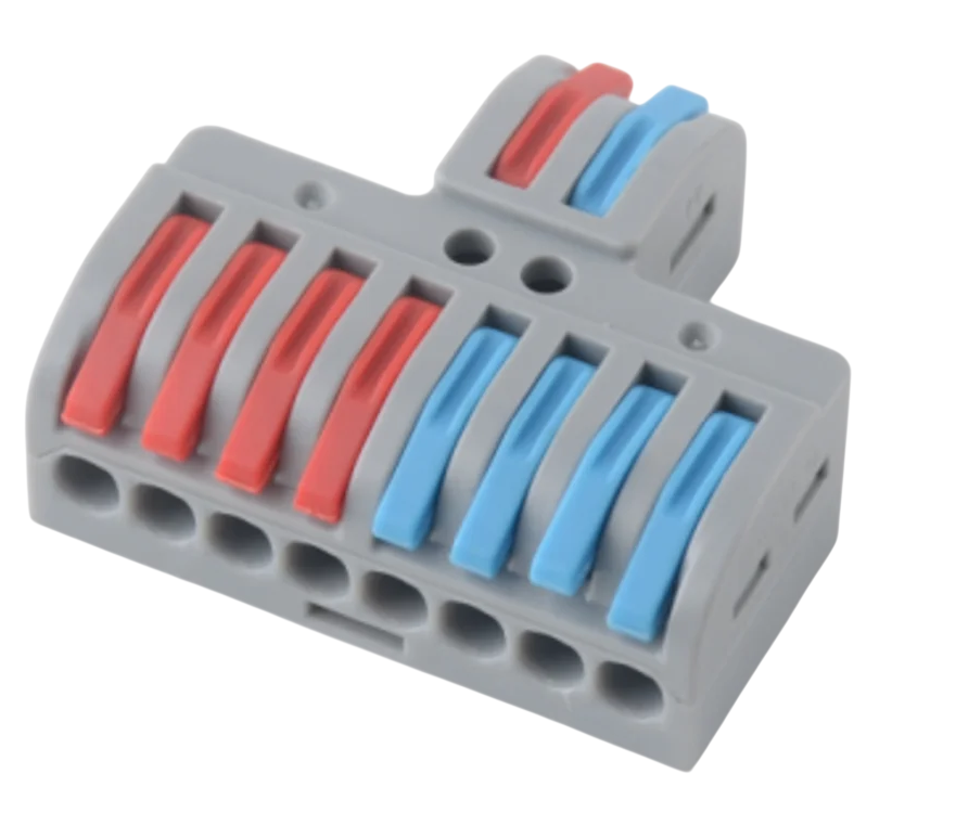 Клемма СМК 2х4 проходная разветвительная 2 полюса, с монтажной площадкой (1 ввод, 4 вывода на полюс) (блистер 5 шт/уп) REXANT купить с доставкой по РФ