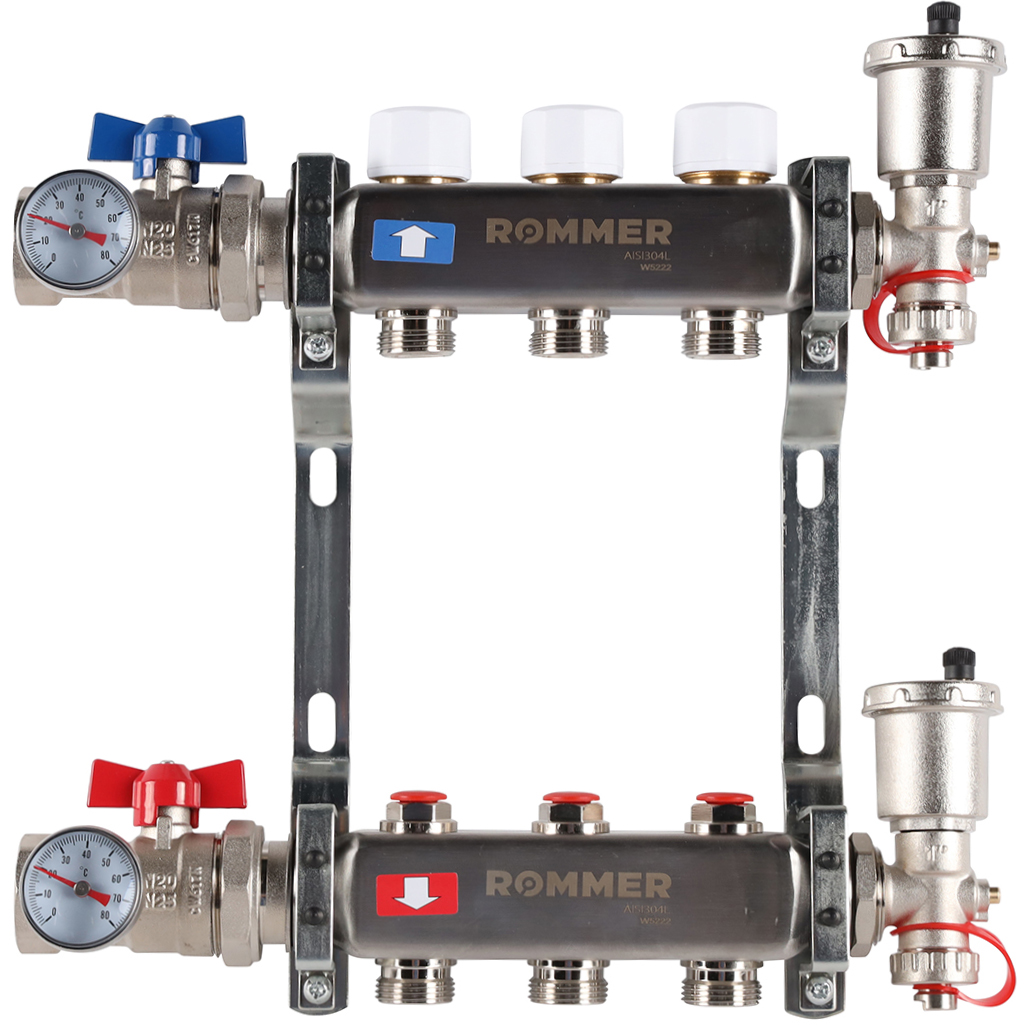 Коллектор из нержавеющей стали с расходомерами ROMMER Rms-3210-000003 на 3 выхода