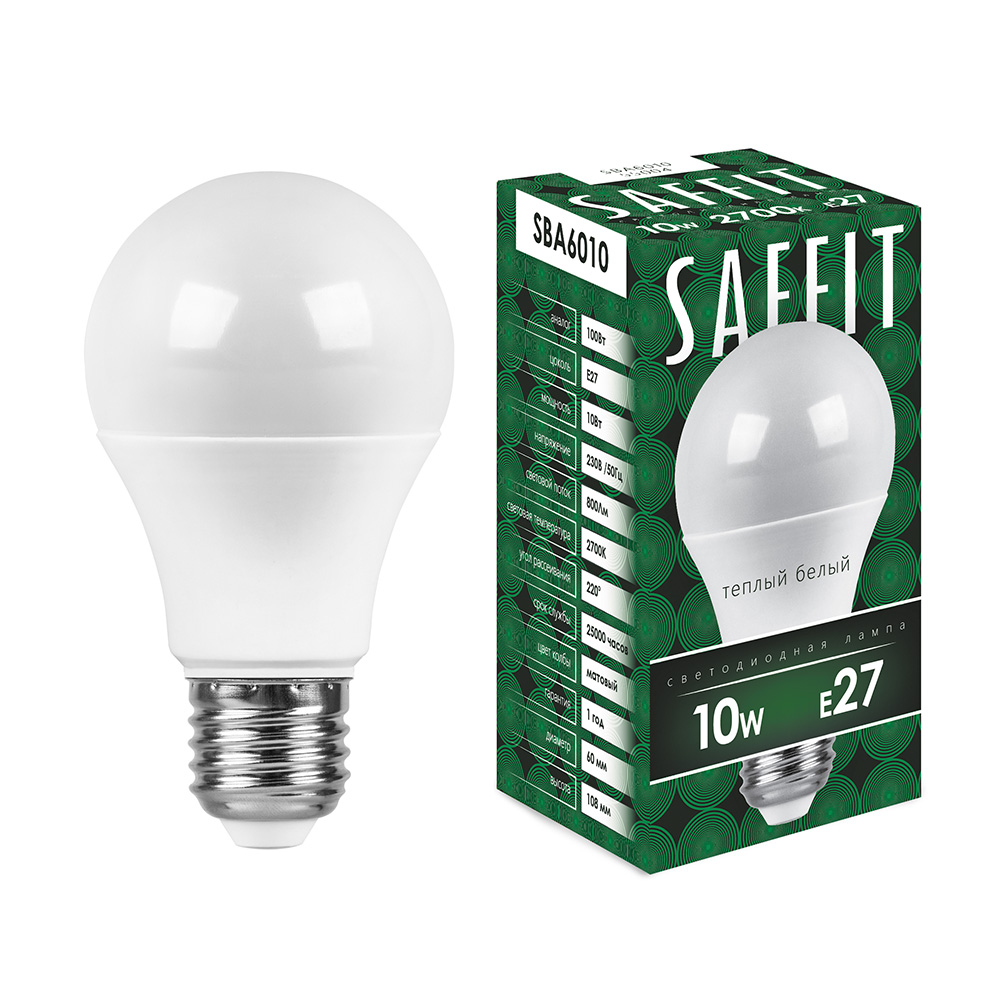 Лампа светодиодная Saffit E27 10W 2700K шар матовая
