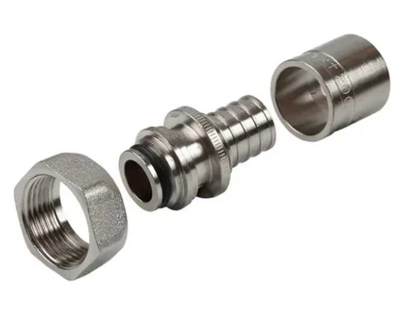 Резьбозажимное 16 x 2.2-3/4", Sanext, обжим-резьба, вн., латунь никелированная, евроконус, с накидной гайкой