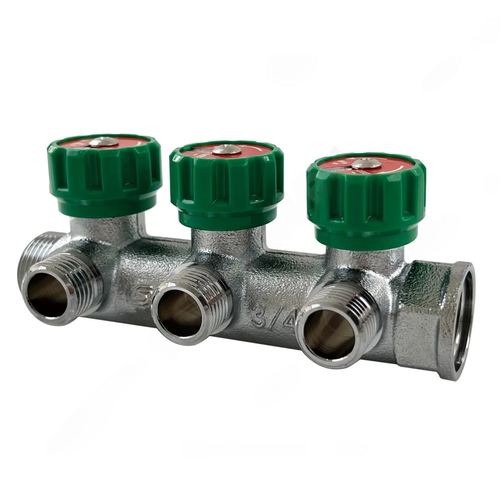 Коллектор SantechSystems латунный с регулирующими клапанами 3/4" м/р 3в 1/2" ПУ н/р 45мм