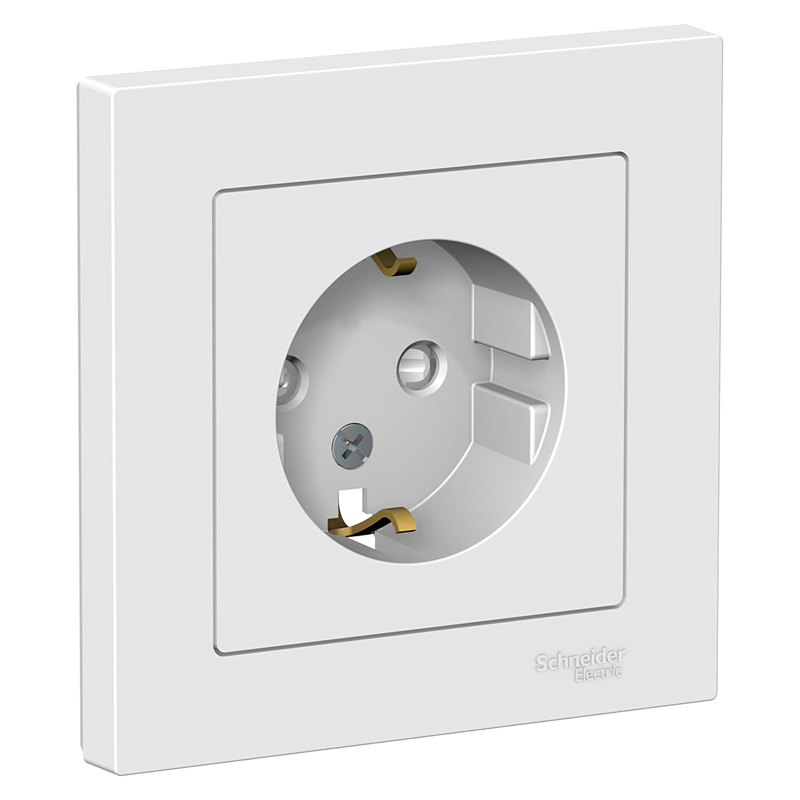 Розетка Schneider Electric AtlasDesign с заземлением и шторками в сборе белый