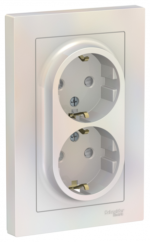 Розетка стандартная двойная Schneider Electric AtlasDesign, с заземлением и шторками, жемчуг