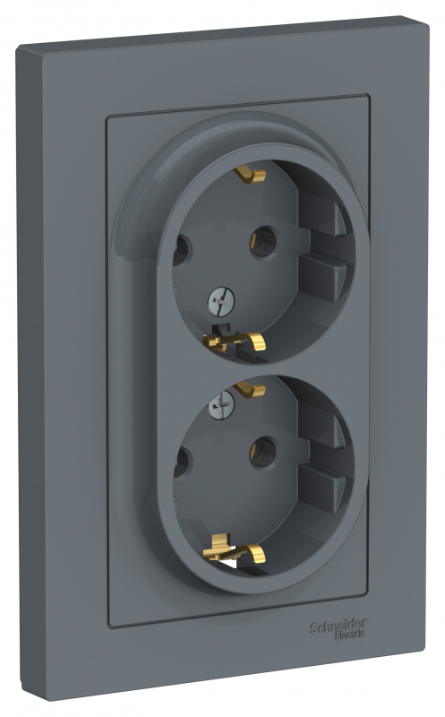 Розетка стандартная двойная Schneider Electric AtlasDesign, с заземлением, графит