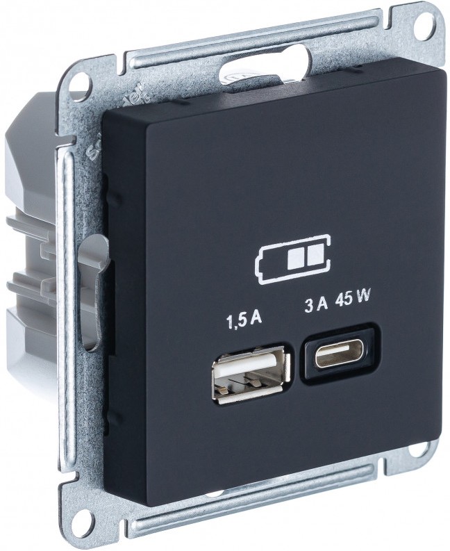 Розетка Schneider Electric AtlasDesign USB типа A+C, высокоскоростной заряд, карбон