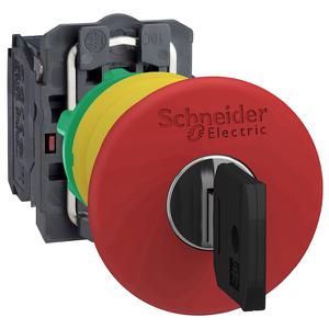 Кнопка  Schneider Electric аварийного останова Ø40, Ø22 тригерного действия с ключом, 1НО+1НЗ XB5AS9445