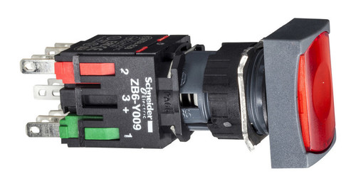 Кнопка красная Schneider Electric без фиксации 1HO+1НЗ с подсветкой 12-24В AC/DC XB6DW4B5B