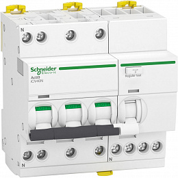 Выключатель автоматический дифференциального тока  Schneider Electric  iCV40 , 3P+N, B, 6 kA, 40 A, 30 mA, AC