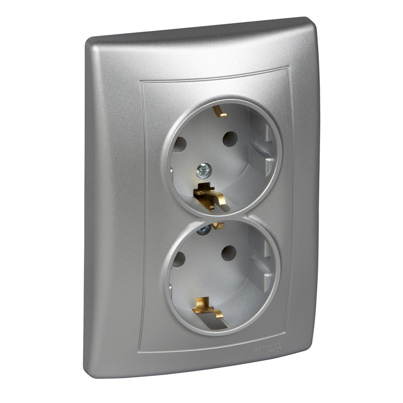 Розетка двойная Schneider Electric Sedna с заземлением алюминий