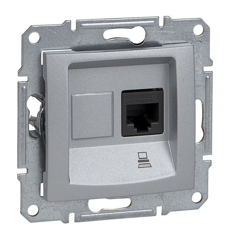 Розетка компьютерная Schneider Electric Sedna RJ45 кат.5е в рамку алюминий