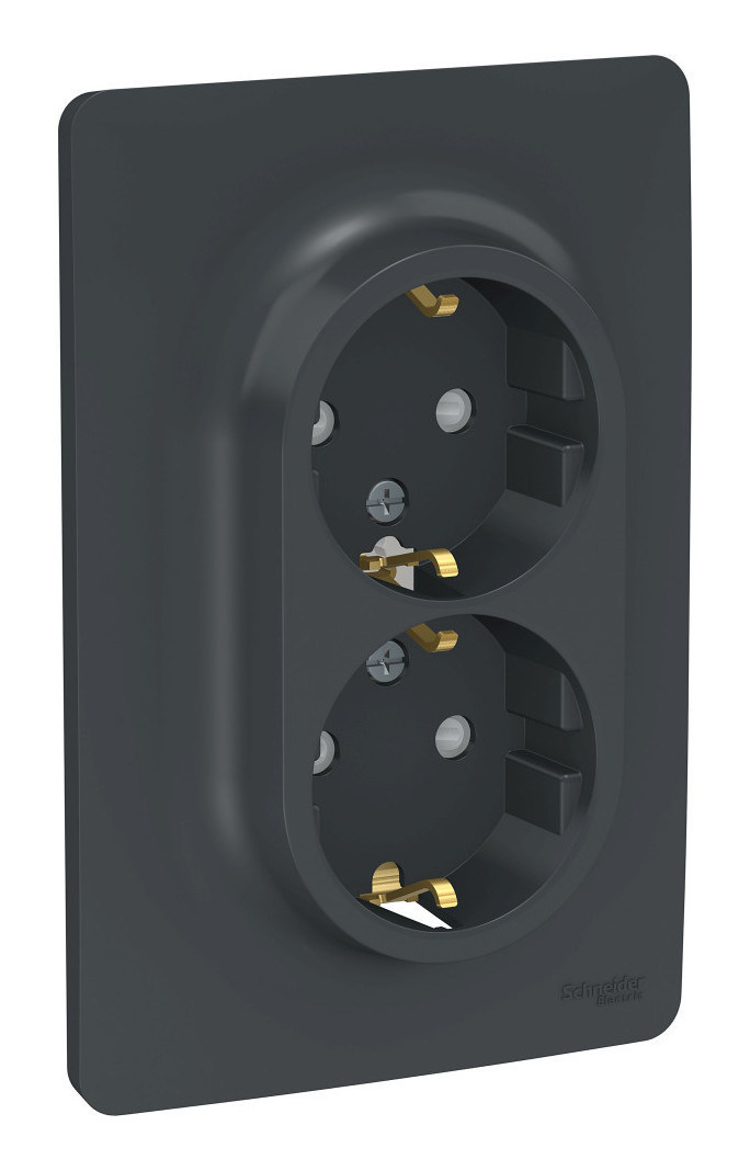 Розетка двойная Schneider Electric UNICA NEW 16А IP21 антрацит