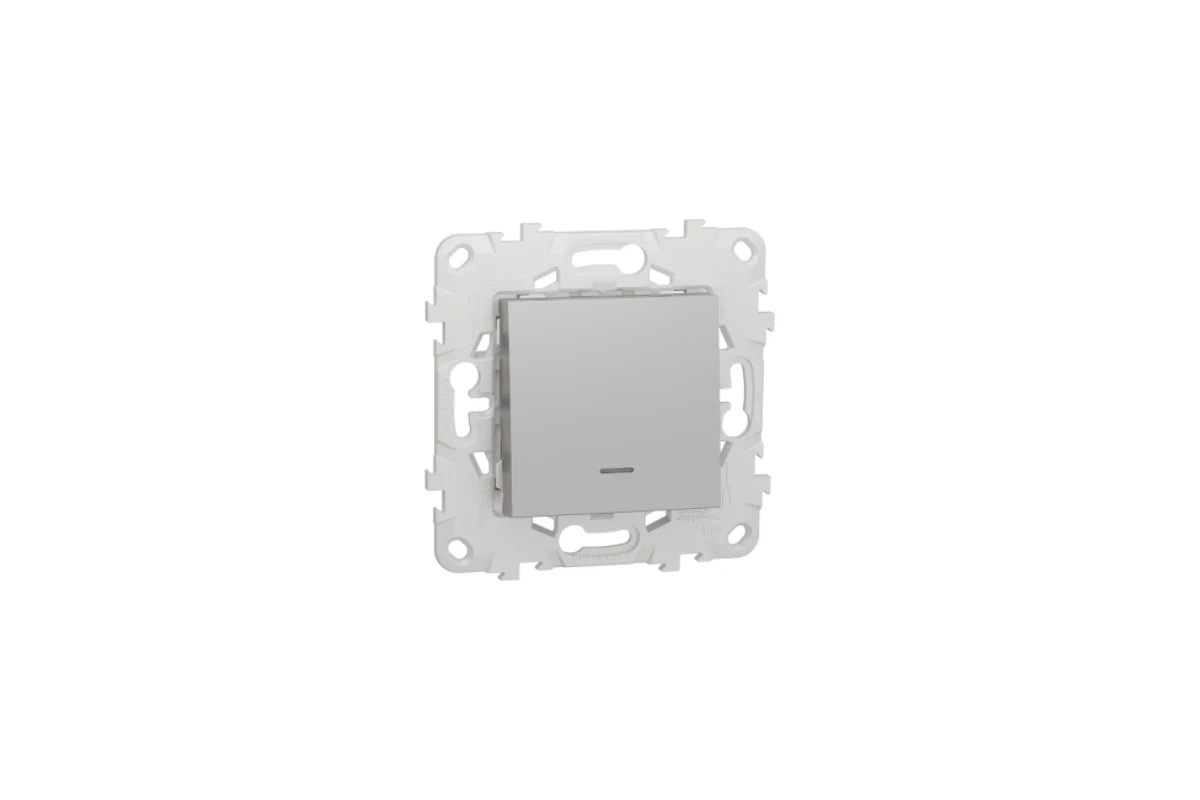 Переключатель Schneider Electric Unica New, с подсветкой, схема 6A, алюминий