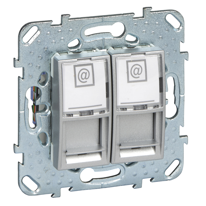 Розетка компьютерная двойная Schneider Electric Unica Top RJ45, категория 6, алюминий купить с доставкой по РФ