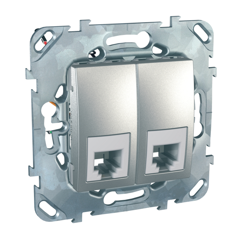 Розетка телефонная двойная Schneider Electric Unica Top RJ11, 4 контакта, алюминий