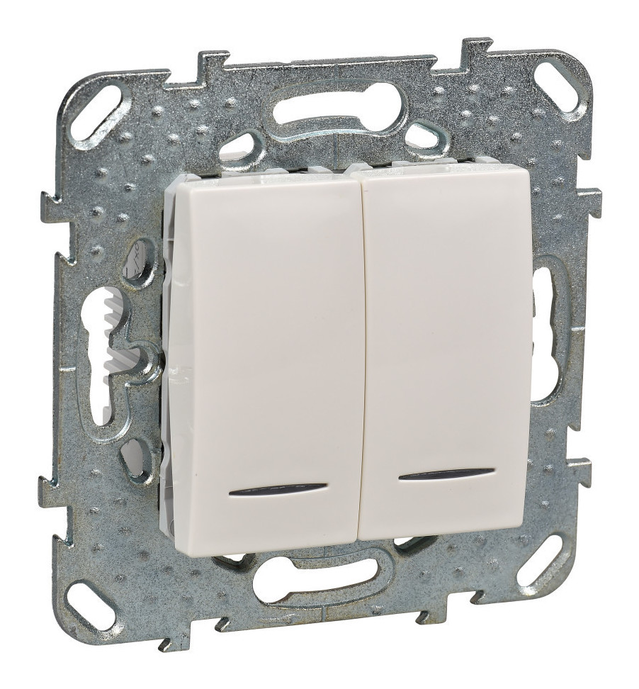 Переключатель Schneider Electric UNICA двухклавишный с индикацией в рамку бежевый
