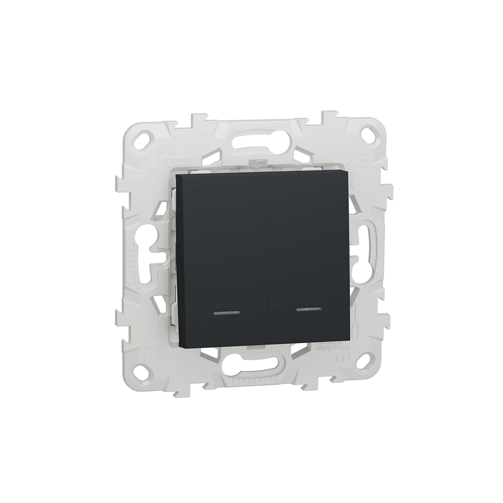 Выключатель Schneider Electric UNICA NEW двухклавишный 2 модуля с подсветкой 2 х схема 1а антрацит