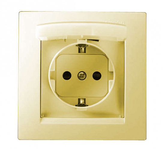 Розетка Simon 1-м СП Simon15 16А IP44 250В с заземл. Schuko защ. шторки с крышкой винт. клеммы сл. кость