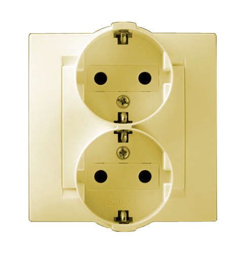 Розетка Simon 2-м СП Simon15 16А IP20 250В с заземл. винт. клеммы сл. кость