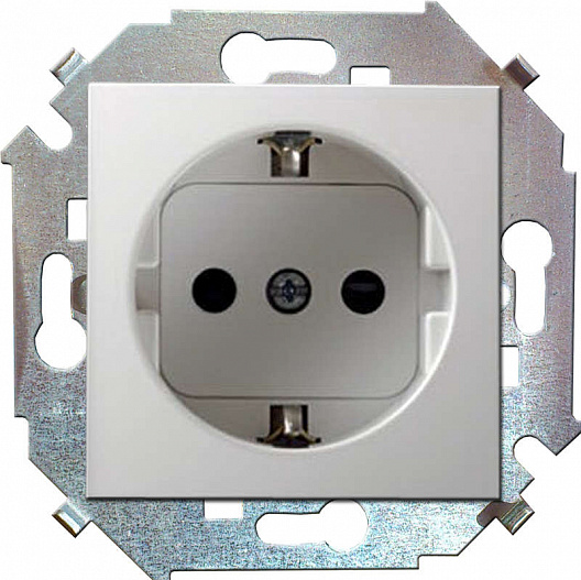 Розетка Simon 1-м СП Simon15 16А IP20 250В с заземл. Schuko защ. шторки винт. клеммы бел.