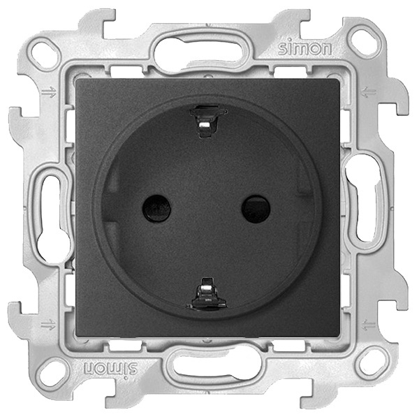 Розетка Simon 1-м СП Simon24 Push&Go 16А IP20 2P+E без защ. шторок механизм графит