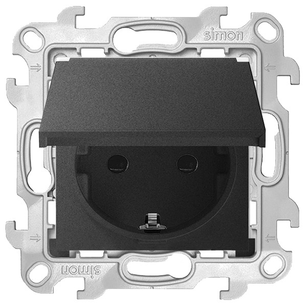Розетка Simon 1-м СП Simon24 Push&Go 16А IP44 2P+E механизм графит