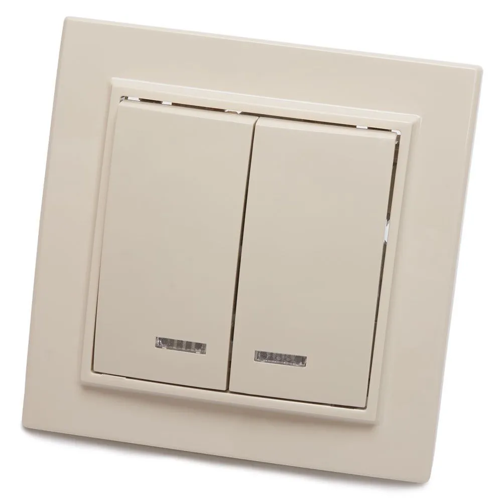 Выключатель двуклавишный Stekker Эрна PSW10-9002-02 39229 слоновая кость с подсветкой