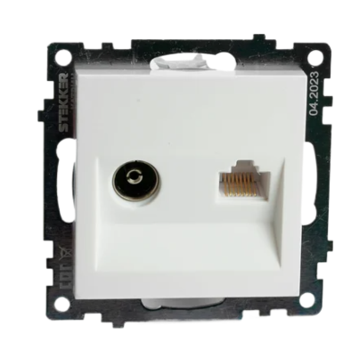 Розетка Stekker Катрин телевизионная TV + компьютерная RJ-45 GLS00-7106-01 белая