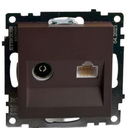 Розетка Stekker Катрин телевизионная TV + компьютерная RJ-45 серебро GLS00-7106-03