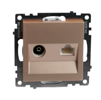 Розетка Stekker Катрин телевизионная TV + компьютерная RJ-45шампань GLS00-7106-02