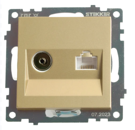 Розетка телевизионная Stekker Катрин TV + компьютерная RJ-45 золото GLS00-7106-08