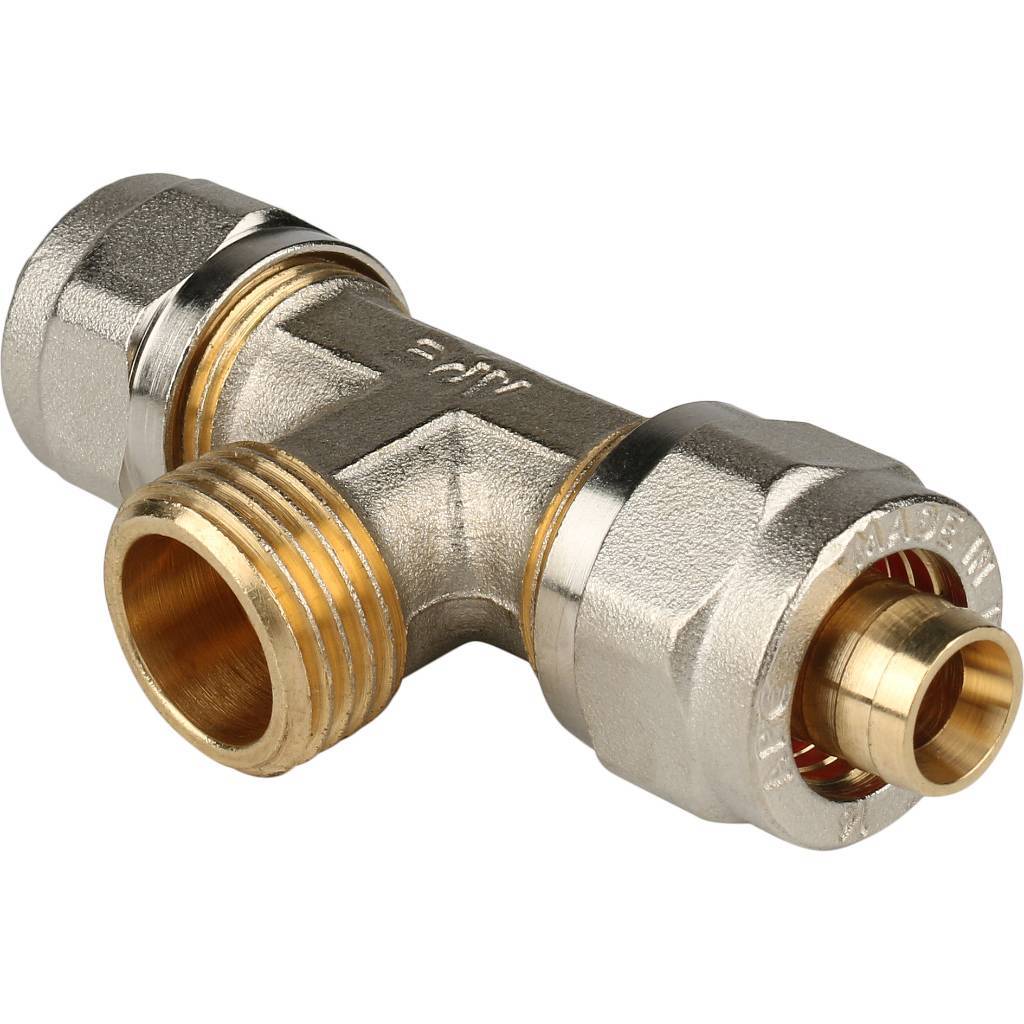 Тройник Stout с наружной резьбой обжимной тип SFS-0011Ду16х1/2х16