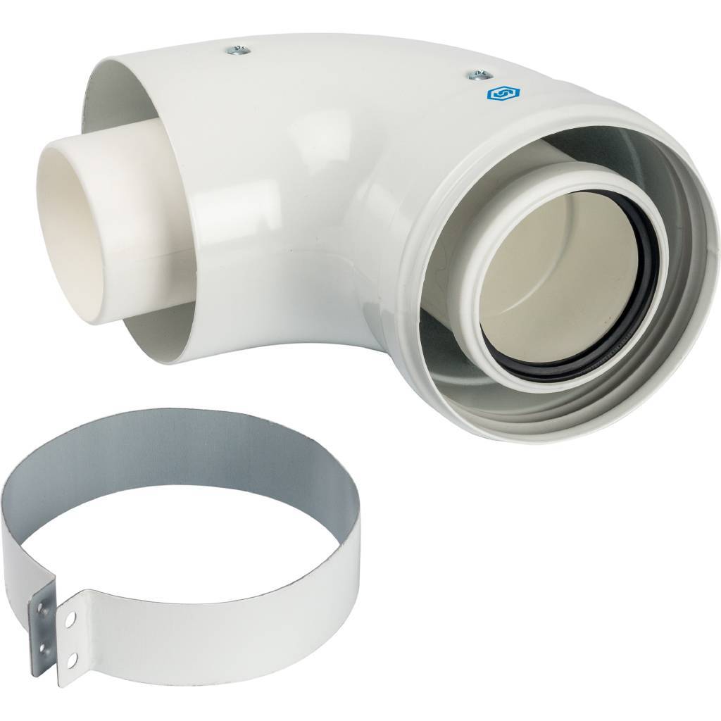 Элемент дымохода конденсационный Stout адаптер 90° D60/100 м/п PP-FE с хомутом (совместим с Vaillant, Ariston)