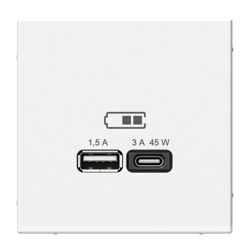 Розетка Systeme Electric ARTGALLERY USB A + тип-C 45Вт высокоскоростного заряда QC, PD, механизм, белый