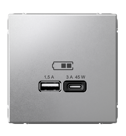 Розетка Systeme Electric ARTGALLERY USB A + тип-C 45Вт высокоскоростного заряда QC, PD, механизм, алюминий