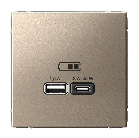 Розетка Systeme Electric ARTGALLERY USB A + тип-C 45Вт высокоскоростного заряда QC, PD, механизм, шампань