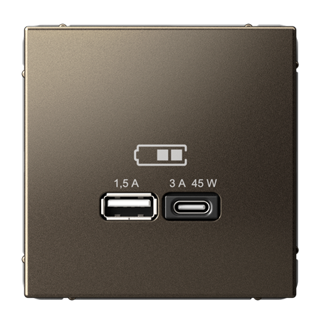 Розетка Systeme Electric ARTGALLERY USB A + тип-C 45Вт высокоскоростного заряда QC, PD, механизм, мокко