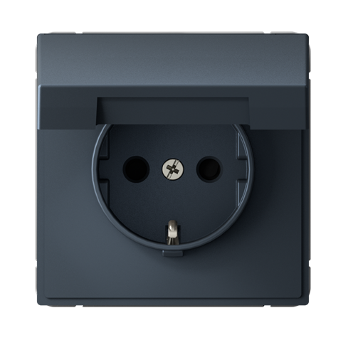 Розетка с заземлением со шторками с крышкой, Systeme Electric 16А, IP20, механизм, грифель