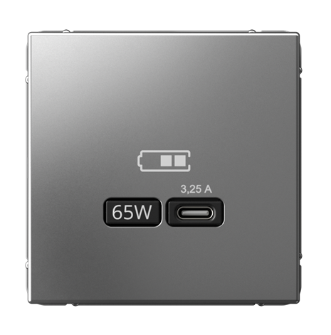 Розетка Systeme Electric ARTGALLERY USB тип-С 65Вт высокоскоростного заряда QC, PD, механизм, сталь