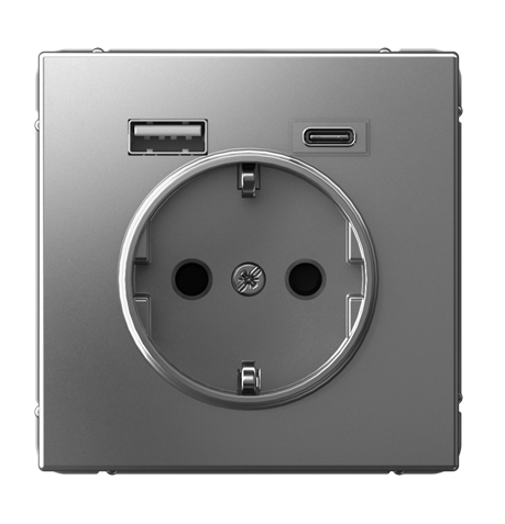 Розетка Systeme Electric ARTGALLERY 16А с 2 USB A+C, 5В/2,4А/3,0А, 2х5В/1,5А, механизм, сталь