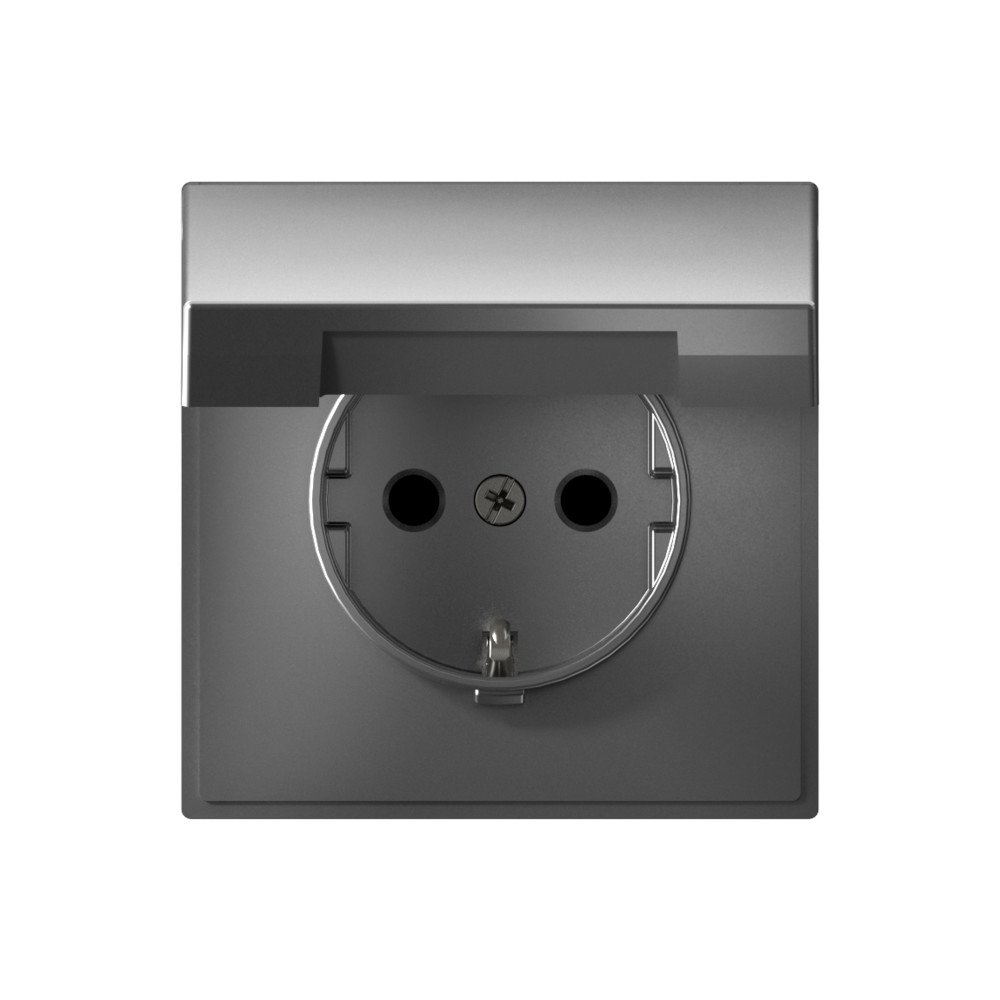 Розетка Systeme Electric ArtGallery с заземлением со шторками с крышкой, 16А, IP20, механизм, быстрозажимные клеммы, сталь